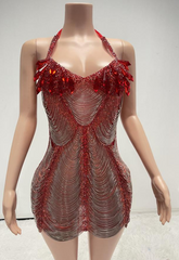 Gingee Sparkly Rhinestones Mesh See Through Short Birthday Dress - Ready to Ship