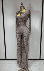 Eniko Shiny Silver Sequin Diamond Performance Jumpsuit