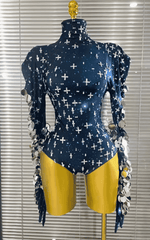 Brenda Sparkly Rhinestone Long Sleeve Stretch Bodycon Bodysuit