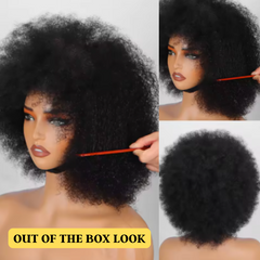 Glueless Afro Kinky Curly Wig With Bangs – Short Human Hair Wig for Black Women, Easy Wear & Go Full Machine Made Wig