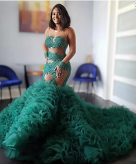 Green Beaded Mermaid Prom Dress