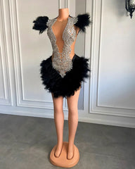 Fitted Beading Sequin Short Feathers Birthday Party Dress