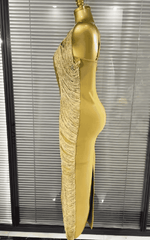 Fatima Sequin Tassel One Shoulder Bodycon Midi Dress