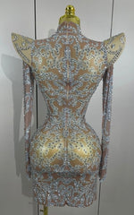 Annie Shiny Rhinestones Transparent Short Dress Birthday Celebrate Photoshoot Dress