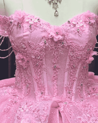 Baby Pink Off-Shoulder Feather Trim Ball Gown Quinceañera Dress