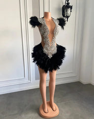Fitted Beading Sequin Short Feathers Birthday Party Dress