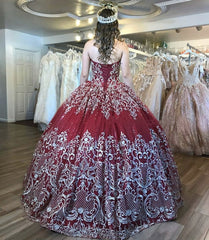 Floral Print Sweetheart Burgundy Quinceanera Dress