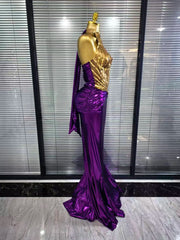 Gem Elegant Gold And Purple Bodycon Maxi Dress