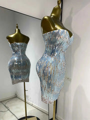 Eisa Sequin Rhinestone Mesh Bodycon Mini Dress