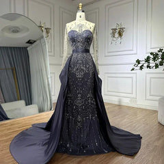 Elegant Crystal Beaded Gown With Overskirt
