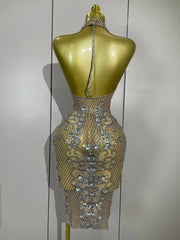 Amelise Sparkly Crystal Diamonds See Through Mesh Dress