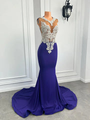 Elegant Purple Beaded Lace Prom Gown
