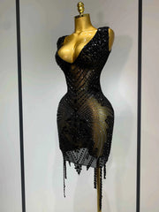 Genesis Sparkly Rhinestone Bodycon Mesh Dress