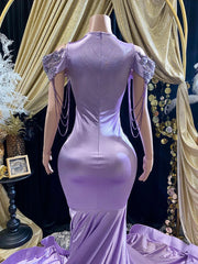 Glamorous Lilac Off-Shoulder Mermaid Prom Gown with Crystals