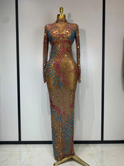 Arilynn Sparkly Rhinestone Sheer Mesh Long Dress