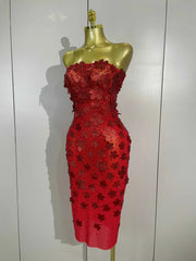 Emme Sequin Flower Diamond Strapless Mesh Dress