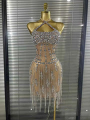 Carmen Crystal Diamond Halter Mesh Evening Gown