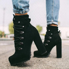 Flock Rivet Square Heel Ankle Boots