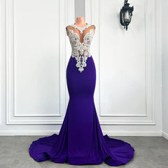Elegant Purple Beaded Lace Prom Gown