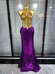 Gem Elegant Gold And Purple Bodycon Maxi Dress