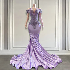 Glamorous Lilac Off-Shoulder Mermaid Prom Gown with Crystals