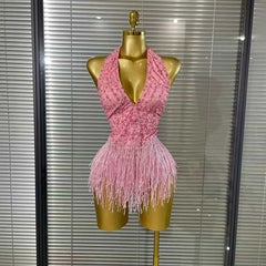 Gelie Sexy Backless Beaded Tassel Bodysuit for Women