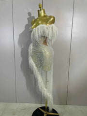 Draya Sparkly Rhinestone Off The Shoulder White Mesh See-Through Long Dress