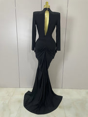 Brielle Deep V Neck Long Sleeve Bodycon Maxi Dress For Evening And Cocktail Parties