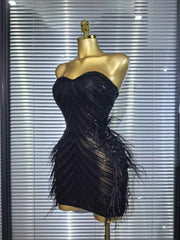 Amara Sequin Feather Strapless Bodycon Mini Dress