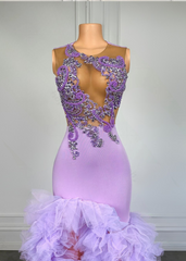 Elegant Purple Applique Beaded Long Prom Dress Sexy Slit