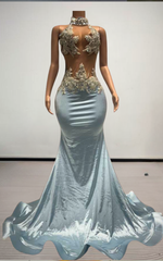 Alexi Exquisite Sparkly Crystal Satin Mermaid Prom Dress