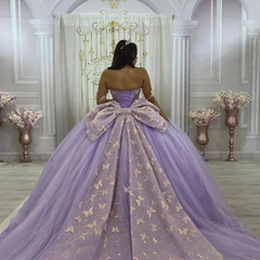Cute Lilac Princess Butterfly Quinceanera Dress With Bow