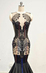 Black Sheer Illusion Bodice Mermaid Prom Dress With Intricate Beaded Filigree