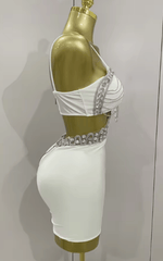 Glenda Luxury Shiny Diamond Chain Sleeveless Bodycon Mini Dress