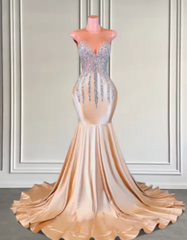 Elegant Champagne Illusion Neck Sparkly Silver Beads Prom Dress