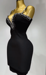 Erin Sexy Sling V Neck Black Bodycon Bandage Mini Dress