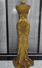 Eve Luxury Mirror Rhinestone Hollow Out Long Dress