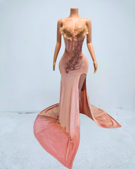 Elegant Pink 3D Flower Applique Prom Dress with High Split