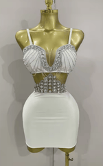 Glenda Luxury Shiny Diamond Chain Sleeveless Bodycon Mini Dress
