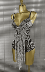 Dinah Sparkly Crystal Sleeveless V Neck Bodycon Bodysuit