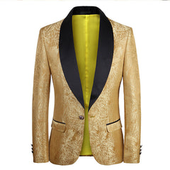 Golden Jacquard Smoking Jacket for Men | Suit Pants