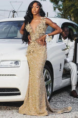 Exquisite Gold Sequined Prom Dress