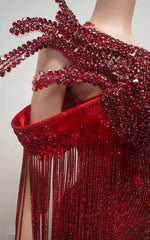 Exquisite Ruby Red Beaded Mermaid Prom Gown