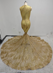 Genevieve Gold Crystal Mesh See-Through Long Evening Gown-Ready to Ship
