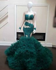 Green Beaded Mermaid Prom Dress