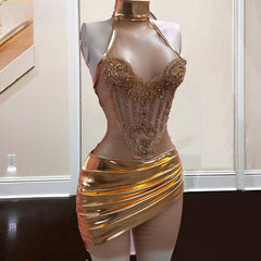 Gold Beading High Neck Birthday Dress