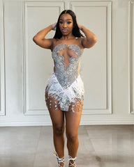 Glitter Scoop Feather Diamant Birthday Dress