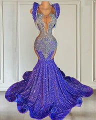 Glitter Light Purple Mermaid Crystal Prom Dress