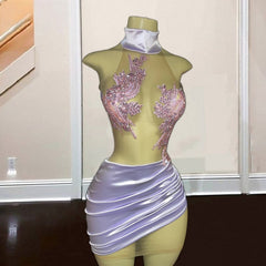 Elegant See Through Rhinestone Lavender Birthday Dress