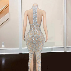 Crystal Beading High Neck Prom Dress